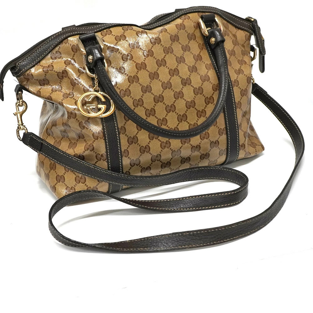Gucci GG Crystal Dome Handbag canvas leather trim - Picture 7 of 11
